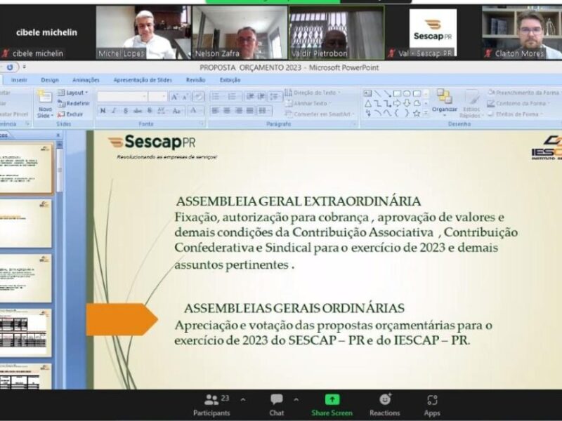 SESCAP-PR realiza Assembleias Gerais Ordinárias e Extraordinária e aprova orçamento para 2023